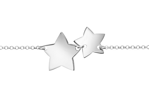 [09719P1500PL] Pulsera plata 925 placa 2 estrellas