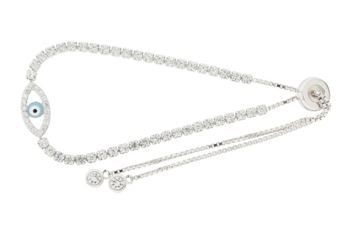 Pulsera plata 925 ojo turco cz 2mm cierre correder