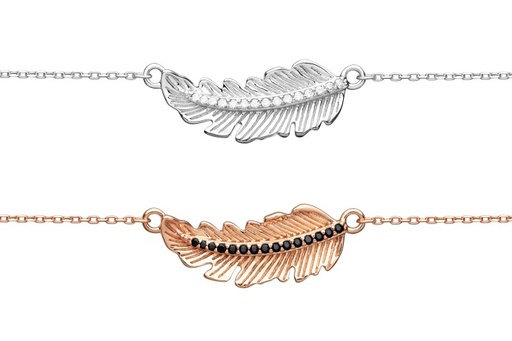 Feather bracelet silver 925 cz 16+5cm rose gold plated