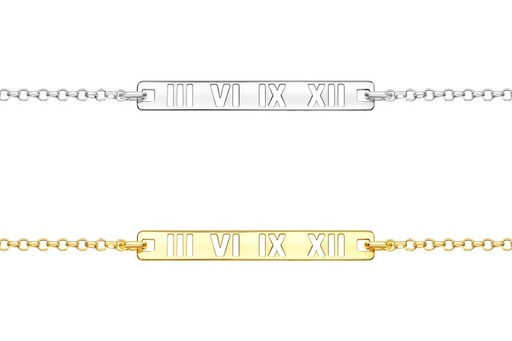 Pulsera plata 925 placa rectangular nros romanos