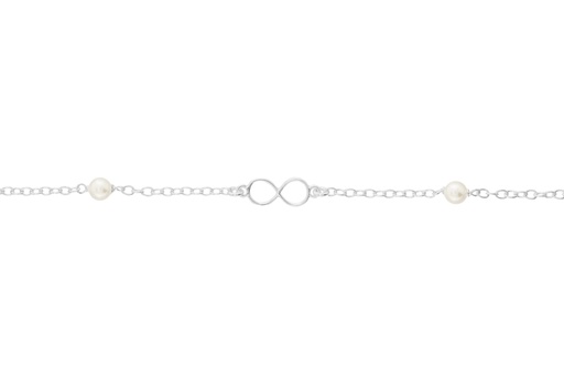 [13038P150PBL] Pulsera plata 925 infinito con perlas de 4mm