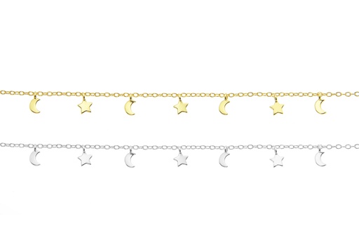 Pulsera plata 925 estrellas y lunas