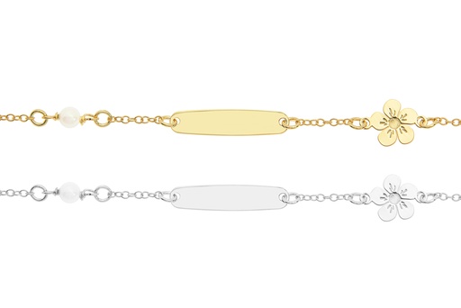 Pulsera plata 925 flor con perlas de 4mm placa