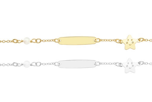 Pulsera plata 925 estrella c/perlas 4mm y placa