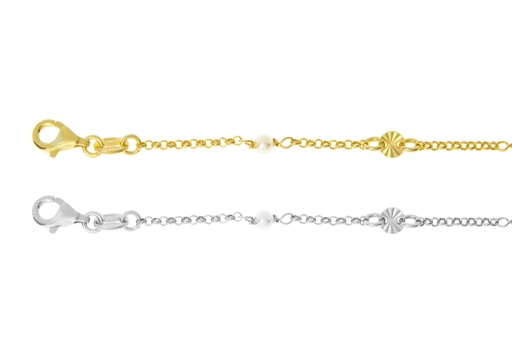 Pulsera plata 925 disco con perla 3mm intercalada