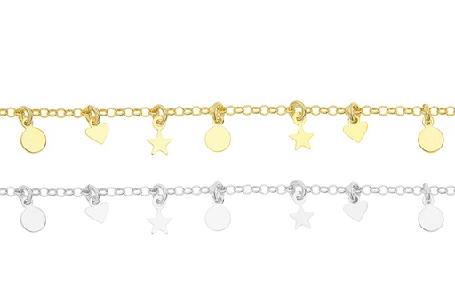 Pulsera plata 925 estrella placa y corazón