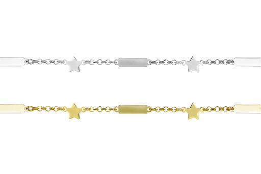 Pulsera plata 925 4 placas 3x10mm con 3 estrellas