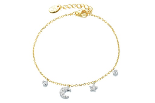 [14643B0016E3BLM6] Silver 925 bracelet with moon, star zirconita charm