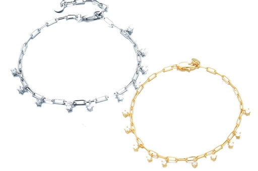 Pulsera plata 925 eslabón alargado de hilo redondo con zirconita