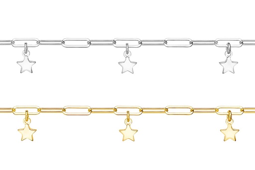 Pulsera plata rolo eslabón rectangular c/estrellas 7mm