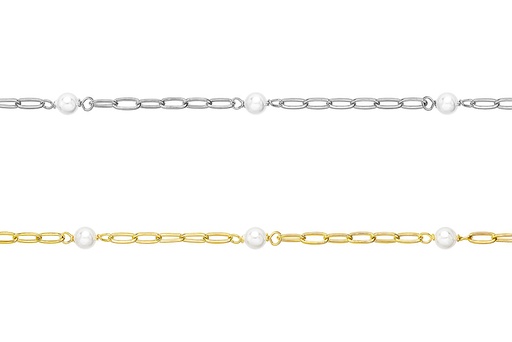 Pulsera plata 925 rolo eslabón alargado con perlas 4mm