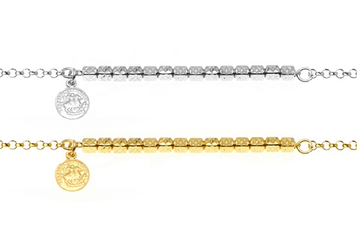 Pulsera plata 925 moneda romana 8mm con cubos diamatados