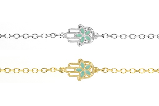 Pulsera plata 925 mano de fatima con flor