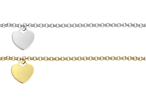 [15423B1800PL] Sterling silver heart tag bracelet