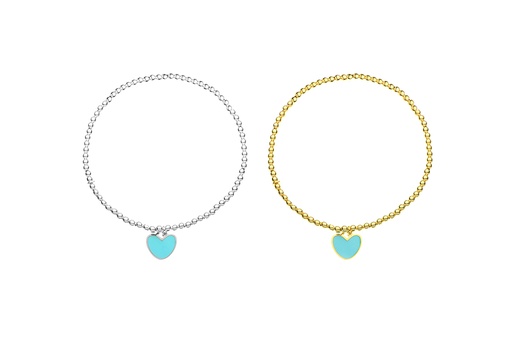 Pulsera plata 925 elastica bolas placa corazon