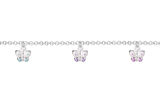 [15587B13E3EMXPL] Pulsera plata 925 infantil 3 mariposas 5mm esmalte colgantes