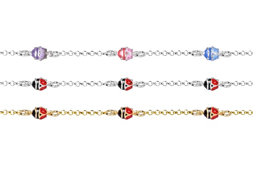 Pulsera plata 925 infantil 3 mariquitas