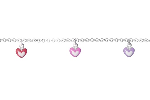 [15591B13E3EMXPL] Pulsera plata 925 infantil 3 corazones 4mm colgantes