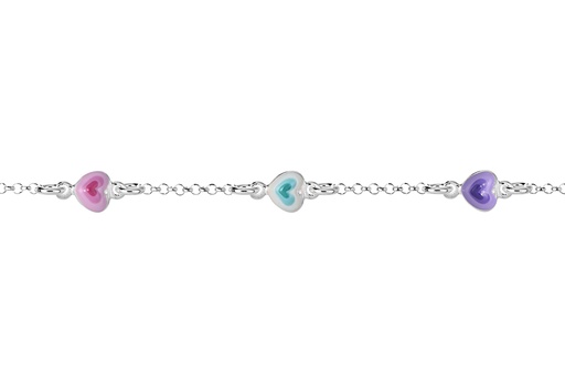 [15592B13E3EMXPL] Pulsera plata 925 infantil 3 corazones 4mm