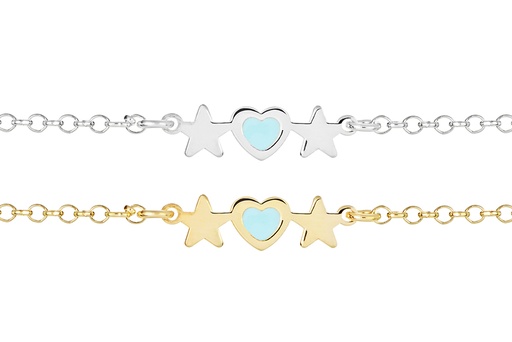 Sterling silver star heart enamel bracelet