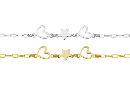 Pulsera plata 925 corazones y estrella