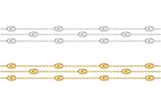 Sterling silver three cable chain with oval 3x5mm bracelet