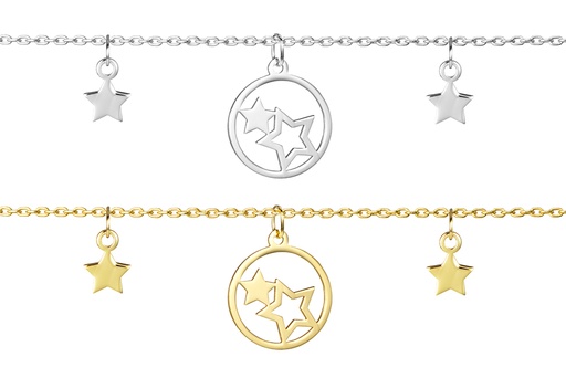 Pulsera plata 925 dos estrellas en circulo