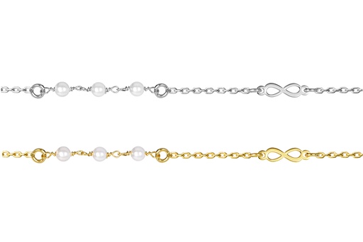 Pulsera plata 925 infinito tres perlas 3mm