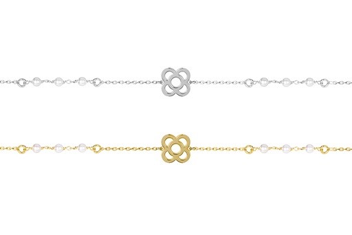 Sterling silver barcelona flower with six pearls bracelet