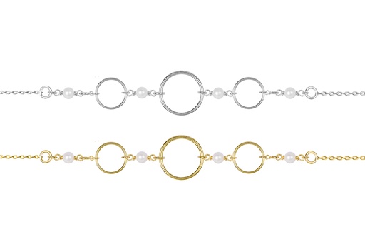 Pulsera plata 925 circulos y perlas de 3mm intercaladas