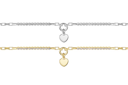 Sterling silver 7mm ring with heart charm riviere bracelet