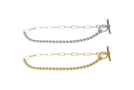 Sterling silver 2mm bead chain & link chain bracelet