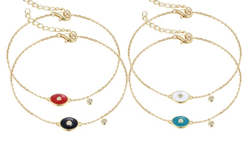 Sterling silver oval zirconia & enamel bracelet