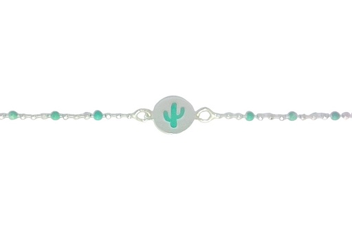 [16210B13E2ETUPL] Pulsera plata 925 placa cactus 8mm esmalte