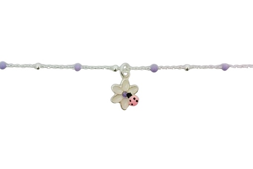[16229B13E2EBLPL] Sterling silver enamel flower & ladybug bracelet