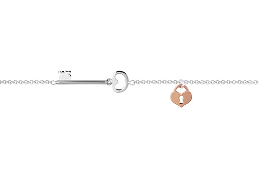 [16519B16E3PLDR] Sterling silver key & heart padlock bracelet