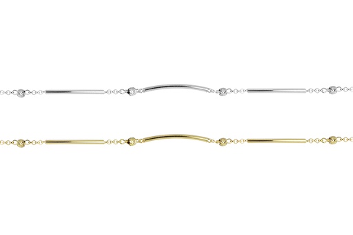 Sterling silver curve tube & 3mm bead bracelet