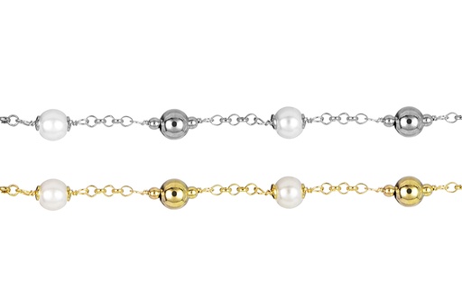 Pulsera plata 925 bolas 6mm intercaladas con perlas 6mm