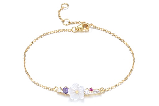 [17147B16E3NBLDO] Sterling silver mop flower & mix zirconia bracelet