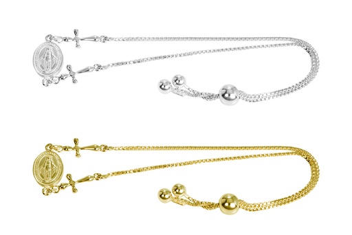 Sterling silver virgin & two crosses bracelet
