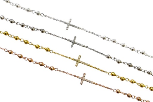 Sterling silver rosary bracelet cross with zirconia