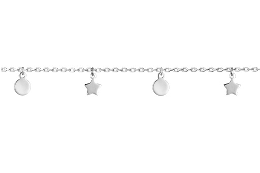 [17367A20E5PL] Tobillera plata 925 estrellas 6x4mm y placas 5mm