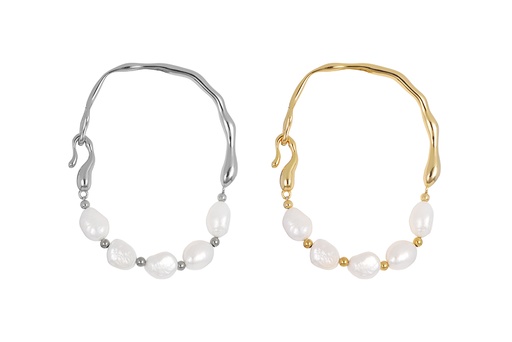 Pulsera semi rigida plata 925 cinco perla cultivada 7-8.5mm