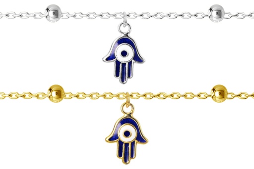 Sterling silver hand of fatima & turkish eye enamel bracelet