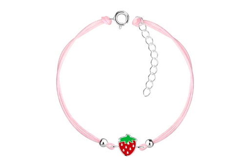 [17409B12E3EREPL] Sterling silver enamel strawberry kids bracelet