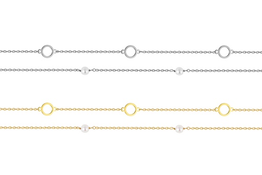 Sterling silver bracelet with 7mm circle and 5mm pearl, double chain