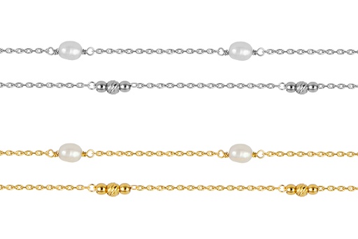 Pulsera plata 925 bolitas 3mm y perlas 4mm