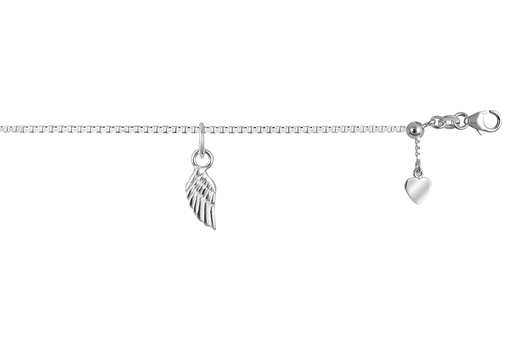 [17847A2500PL] Tobillera plata 925 ala 12x5mm cierre corredero corazón