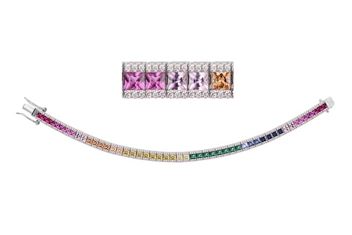 Pulsera plata 925 riviere zirconita cuadrada con zirconitas blancas laterales