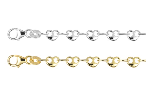 Pulsera plata 925 corazones 4x6mm